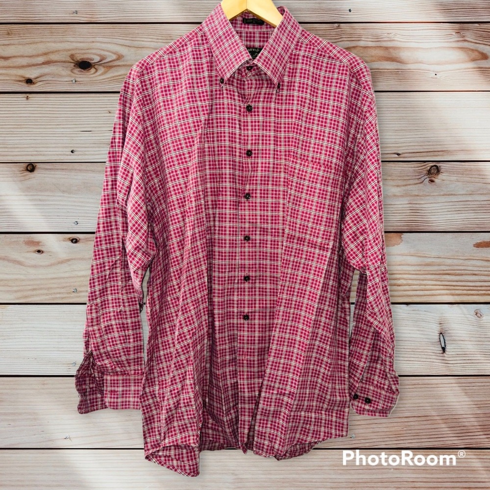 P1 Orvis Plaid shirt top button front men's XL extra large Red